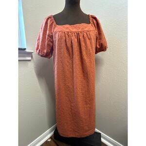 Loft 100% Cotton Women's Burnt Orange Autumn Babydoll Dress Cap Sleeve Size S